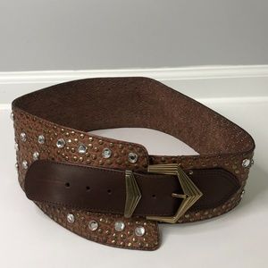 Tons sur Cuir Brown SuedeLeather Crystal Stud Belt